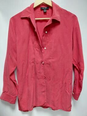SILK HOUSE Button-Up Shirt Red Solid Long Sleeve Size S